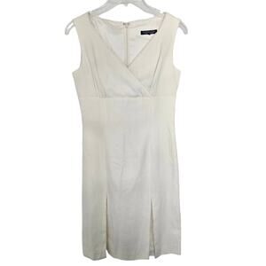 la chambre d'ine Cream White Sleeveless V-Neck Sheath Dress with Lace Trim sz 38